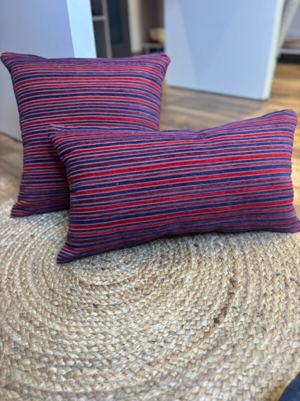 Coussin rayure rouge et bleu
