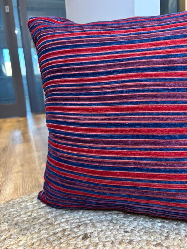 Coussin rayure rouge et bleu