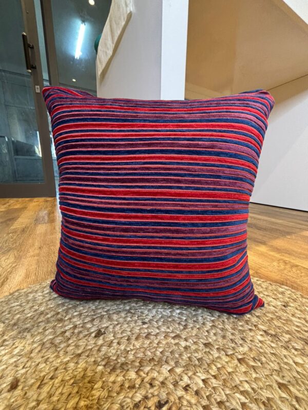 Coussin rayure rouge et bleu