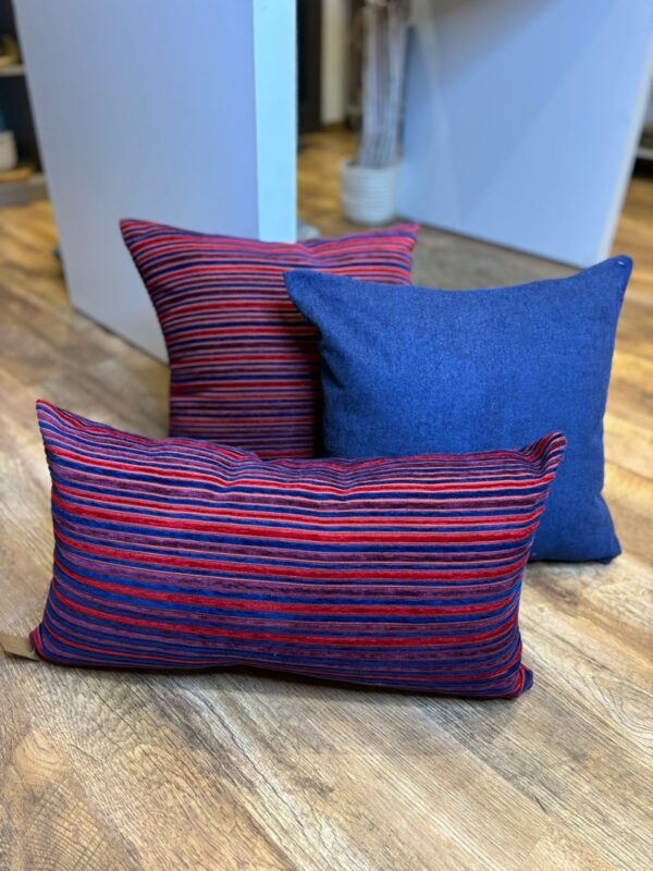 Coussin velour rouge et bleu rectangulaire